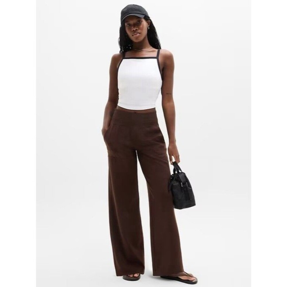 NWT Athleta Venice High Rise Wide Leg Pant Woodland Brown Large Petite UPF 40 - Picture 4 of 10